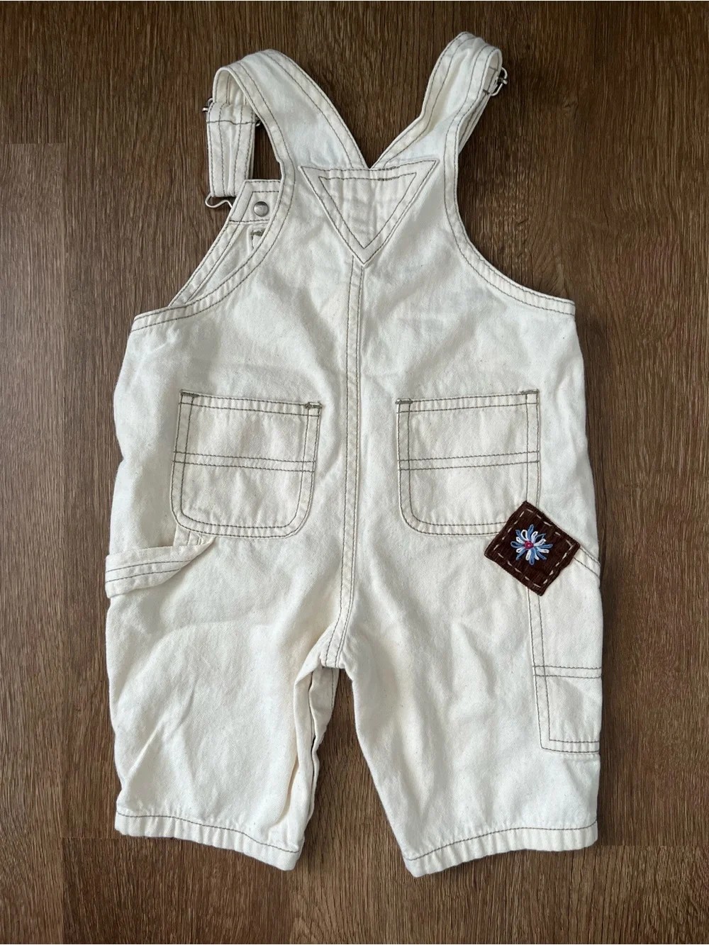 Vintage Y2K 1999 BabyGap Overalls Cream with Patchwork Embroidery. 3-6 mon.